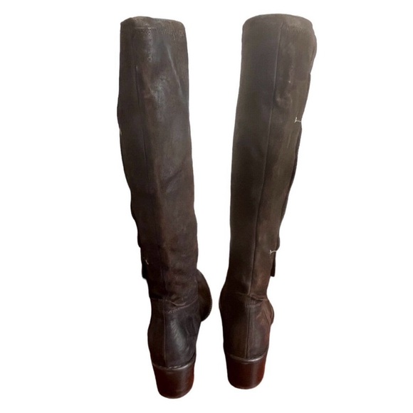 Manas Designs Brown Distressed Leather Knee High Italian Barn Boots Size 37 US 6 - Picture 6 of 7